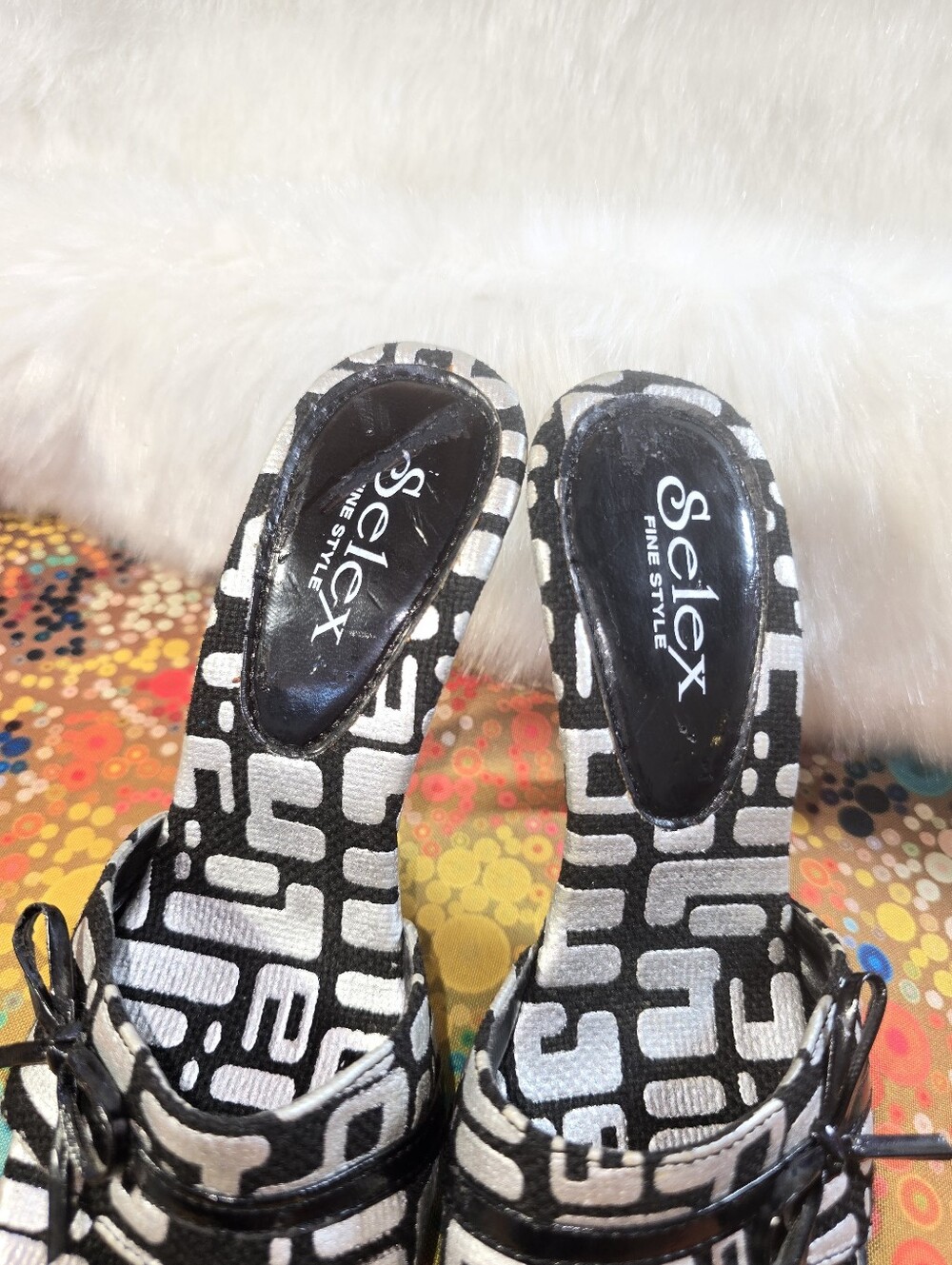 Selex Fine Style Womens Silver & White Patterned Platform Heel Slide Sandals - Picture 12 of 13